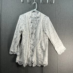 Isaac Mizrahi Live! Lace Open Front Cardigan Bright White Size X-Small